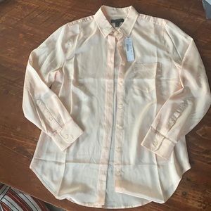 Pink silk button down blouse